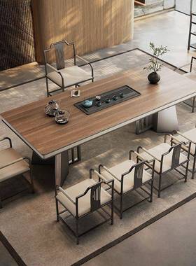 木纹岩OIQ板办茶桌椅组合高端公室家用烧式水体一泡新中茶台