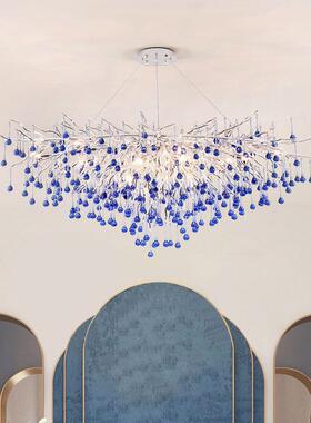 轻奢水晶客吊灯创意蓝色枝形吊灯厅VTB性大厅主灯个艺餐术树枝水