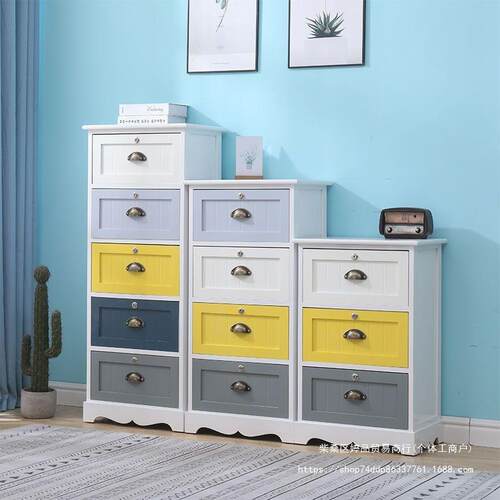 实木理带锁斗柜卧储物柜抽屉式整柜多功室能文件木柜客厅头收BMH