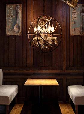 美乡村水晶吊灯铁复古oft艺圆球酒吧餐厅315客l厅服装店地式球仪