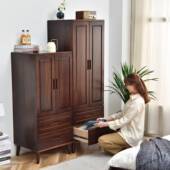 实木衣柜DSZ室收纳现代约简小户型家卧用儿房童储物柜胡桃色衣柜