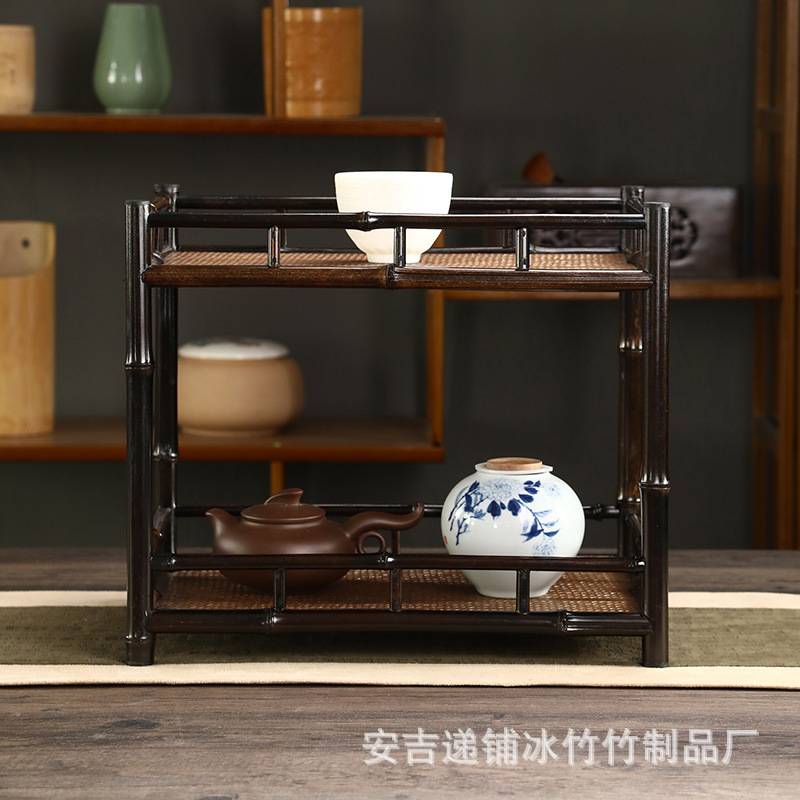 竹制茶棚手工日式简约双层三层席面博古架复古文玩置物架茶道配件