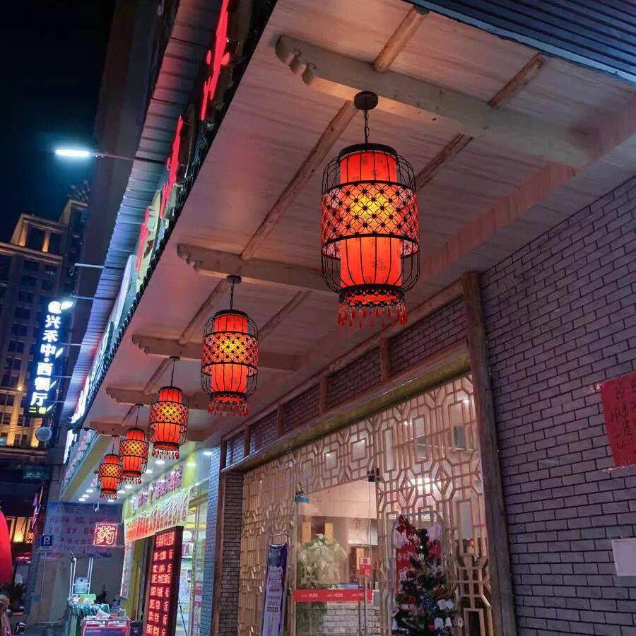 ?新式铁艺红灯笼饭吊灯仿古中店门头口串灯酒店门户外屋632檐防水