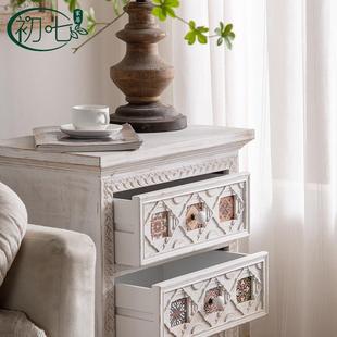 地卧中海风彩复古屉抽斗柜绘美式 田园床头柜收纳柜室A2618客厅实