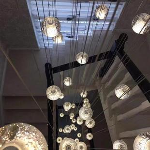 6070复奢式楼星流雨轻别墅客厅吊灯跃层公挑空水晶loft楼梯间寓长