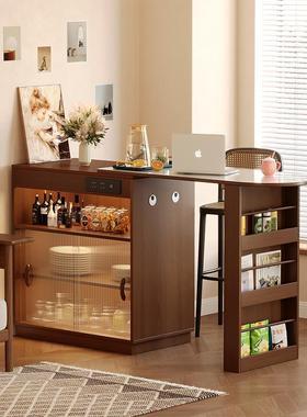 实木ZGI吧台桌闲子小家用阳台休可伸缩户型隔岛台物柜餐边储柜一体台