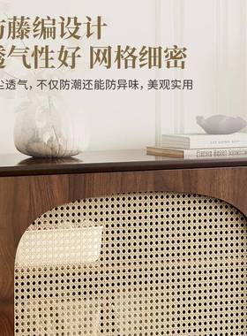 斗柜客厅纳柜小立柜复古藤编实收木腿置抽物柜物卧室靠墙储95119柜屉柜