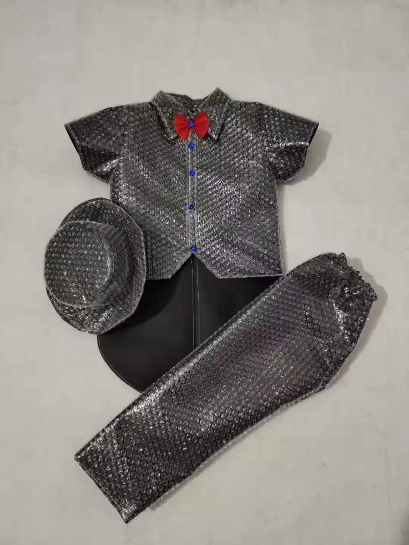 儿童六一环保时装秀亲子装元旦晚会手工制作气泡袋走秀环保燕尾服