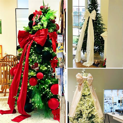 圣诞树挂拖尾蝴蝶结 节日网红色蝴蝶结J打卡摆件橱窗装饰拍照道具