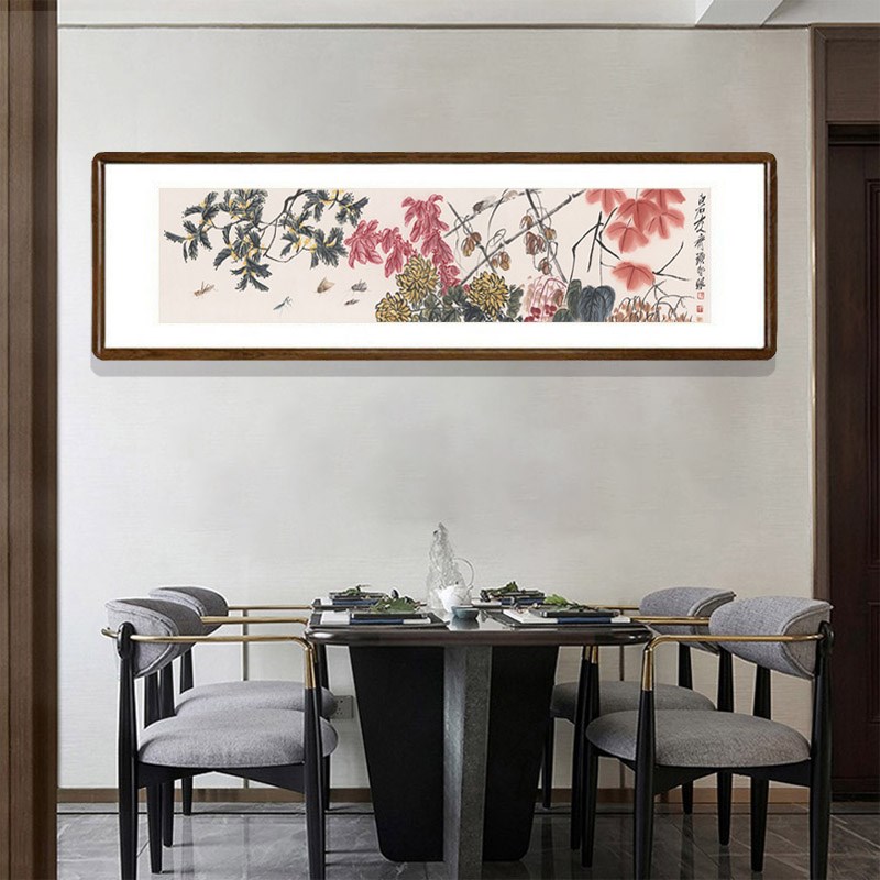 国画花卉字画新中式客厅背景墙装饰画书房横版壁画齐白石繁花似锦图片