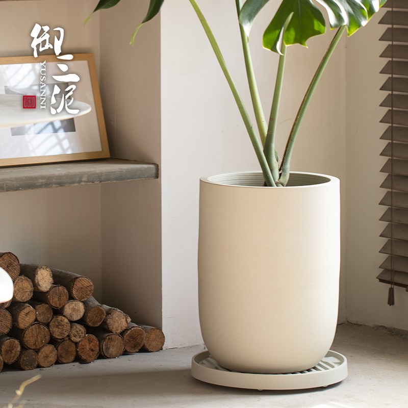 厚重感手工陶瓷花盆龟背竹绿植盆高级感陶盆大口径种植盆橡皮树盆