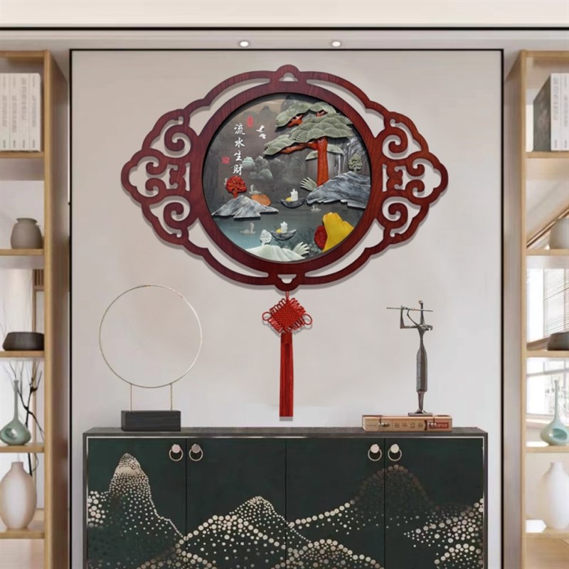 新中式餐厅墙面装饰画入户玄关挂画客厅沙发背景墙壁画玉雕画挂件