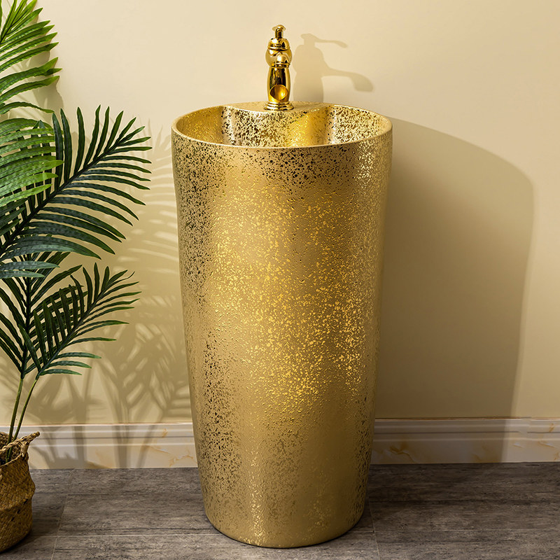 金色奢华立柱式洗脸盆家用阳台落地式立K柱盆陶瓷一体洗手水池2