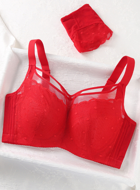 红色内衣套装本命年蛇年薄款大胸显小胸全罩杯防下垂大码文胸内裤