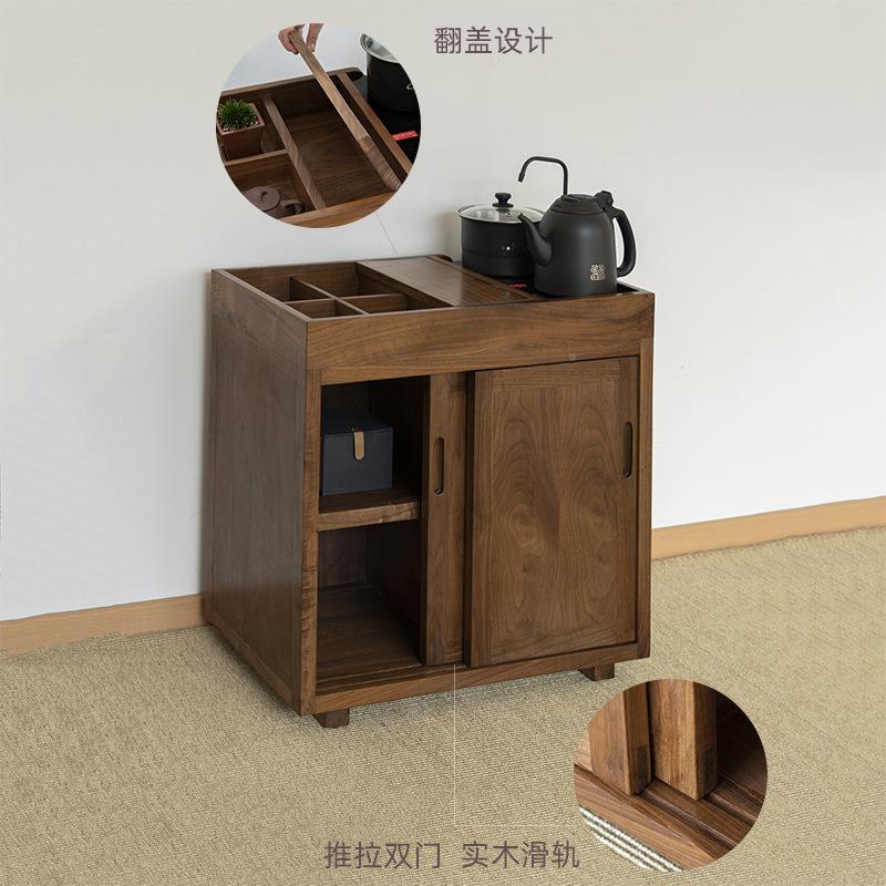新中移式实木动办公NOM室烧茶水柜黑胡桃木水壶煮茶柜一体茶桌边