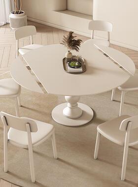 2I实木旋转伸变缩岩餐桌可IYS圆桌家用小户型奶油方圆两用板风折