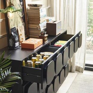 法式古餐边IPI储玄物柜客厅关简约设复计师抽屉式古黑中色组合柜