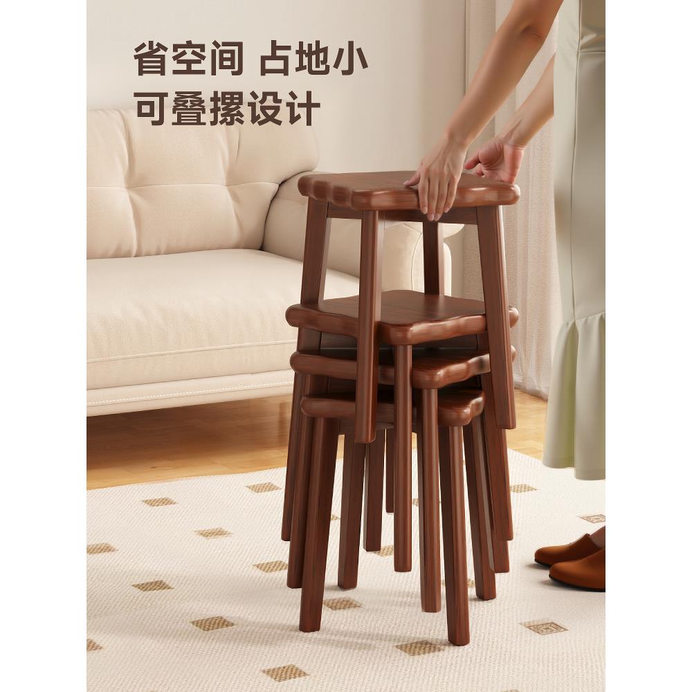 凳耐实木凳子家用可叠放客人备用方化妆587梳妆用凳结实新中式凳