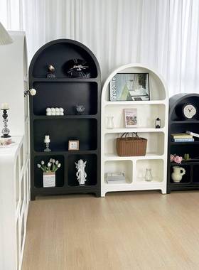 法式奶容油风拱形落地式柜洞穴柜大TVW量餐边展置示酒柜复古书架