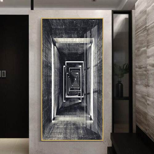 玄关装饰画竖版过道走尽头壁画延伸空画现代建筑玄关简约间玄廊挂