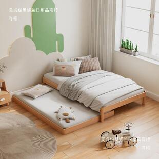 木儿童地台床无榻榻米床榉蒙氏宝宝001落地木排实骨架地板床床头