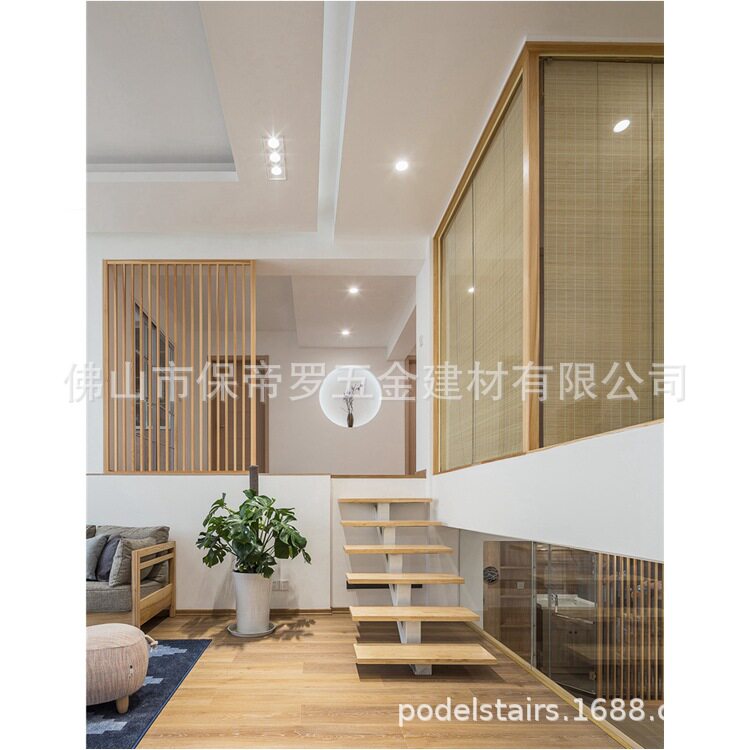 钢木7步阁楼楼梯扶手家用别墅简约楼梯栏杆保帝罗