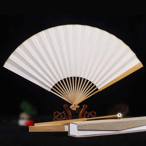95寸精工玉竹折扇中国风绘画空白宣纸苏工绢布扇面文玩把玩扇子