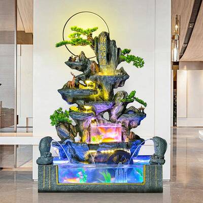 大环型假山流水喷PNE泉鱼循池水庭院风水客厅造景酒轮店开业招财