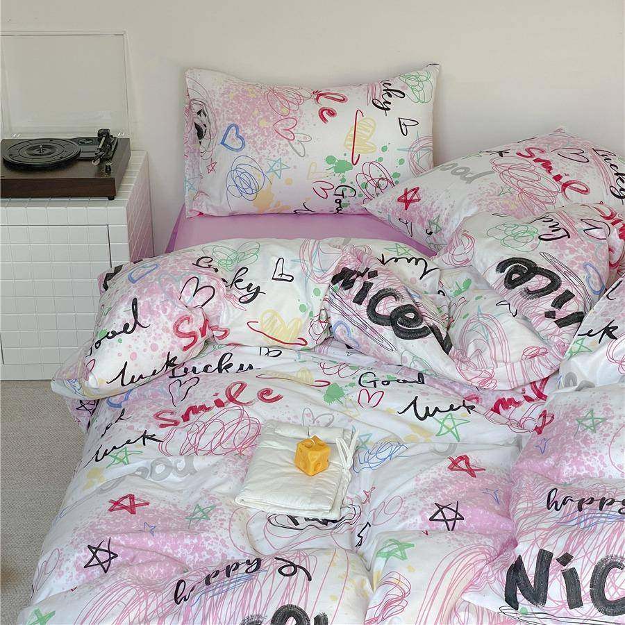 春调色日盘｜简约NHN彩画笔纯色棉四件套干净白宿色全棉民床品1.8