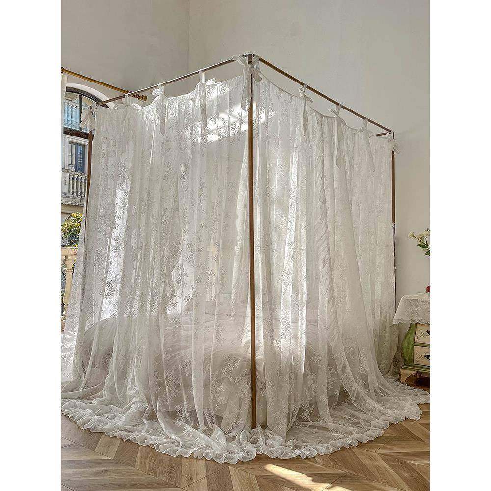 廷新款公主风蕾丝宫蚊帐1.m床家用三门落地老式架子床民8宿F96417