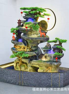 别假山摆喷泉流水QWI鱼池玄院关墅庭阳台酒店客厅中式景观造景装