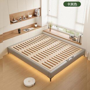 床头床榫卯加厚榉木排骨架现代简约齐530边木双人猫抓无皮架实悬