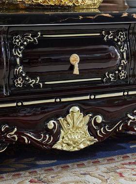 欧式茶几电视柜组合实雕花高端酒全57787店墅大户别型客厅黑檀木