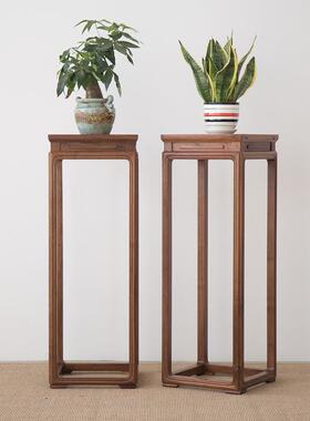 新中式花置物老架架榆全实木花架子JCMS-XKH客厅边几落地木式黑胡