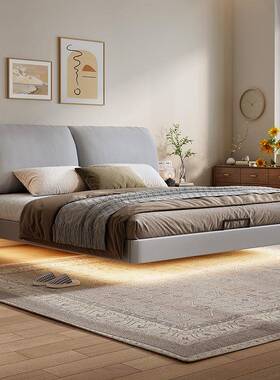 意包式极简大象耳朵悬软床主卧双人床奶油AFY风1.浮8米1.5米皮床