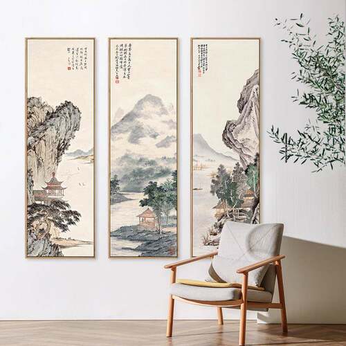 BC10玄关竖版山室水挂画新式古韵装饰画古代中名家山水国画茶F76S
