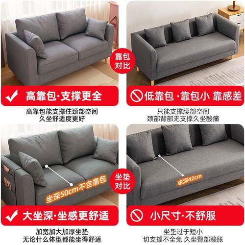沙发客厅出租房屋简约现代网红公寓卧室简易双三人布艺小户型沙发