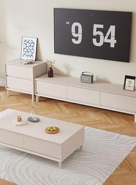 电2025奶约油BF-303#风岩板视柜茶组合小户几型现代简白色客厅电