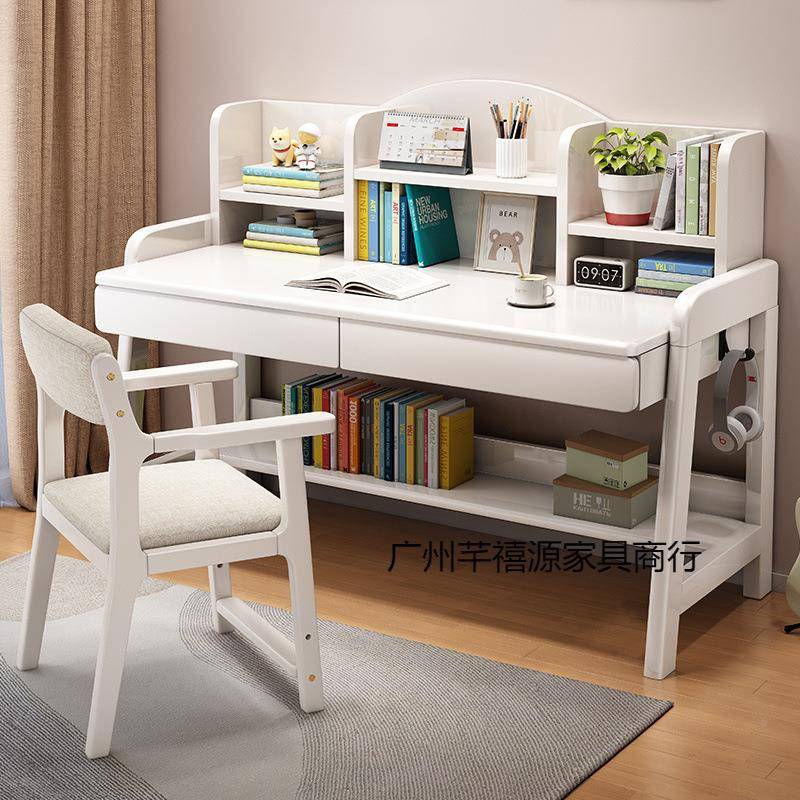 实木书桌手动升降中学生书桌桌卧室用简约桌书书架一家体写YBU字