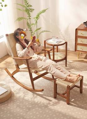 ?客厅摇椅绳编古懒人摇TZ23-032摇椅大台人高靠背阳实复木午休民