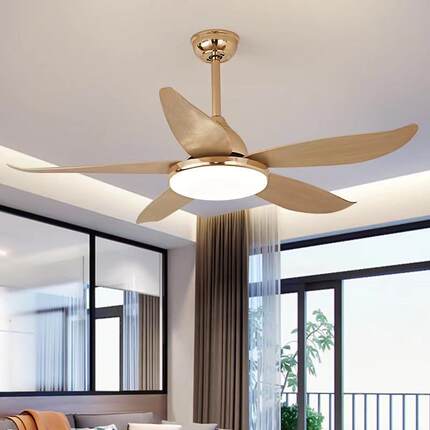 美扇灯电风扇吊式欧式客厅P风AC仿木纹扇灯叶卧室吊扇灯LED餐181