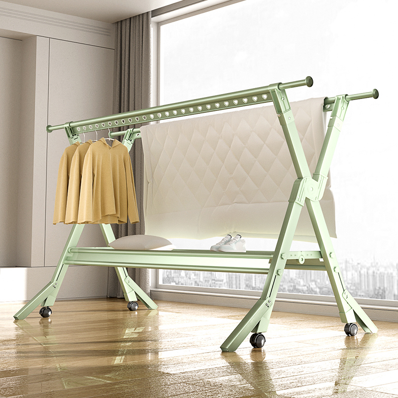 铝合金折叠晾衣架落地双杆式衣架伸缩室内晒被子晾衣杆.阳台挂衣