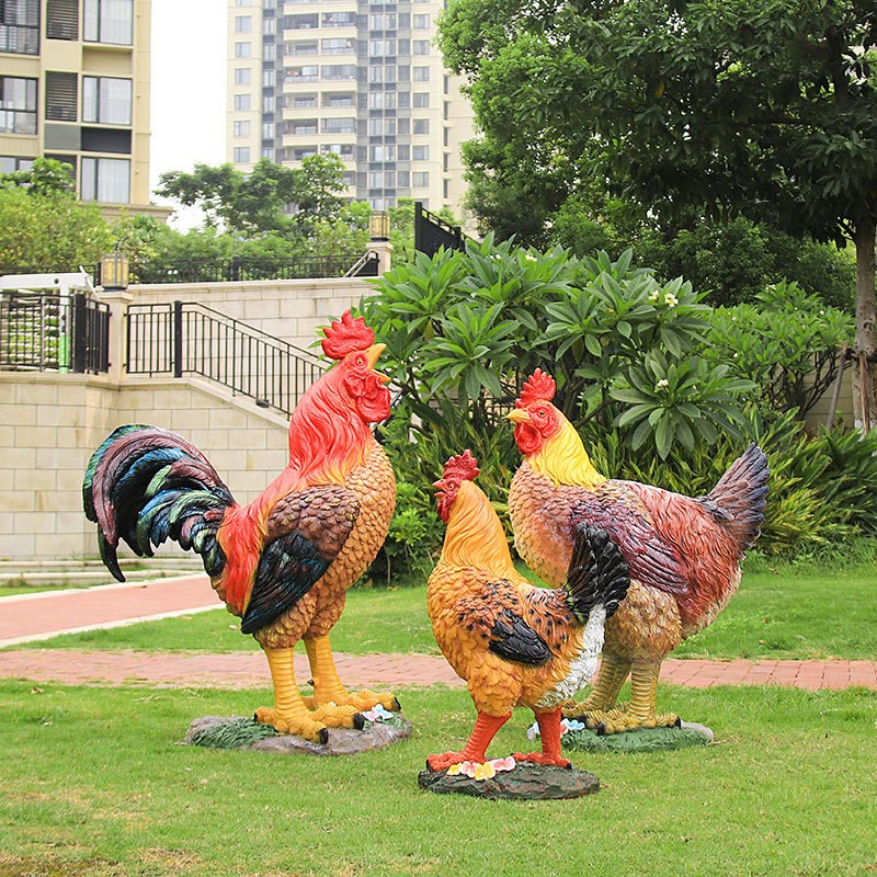 模拟公鸡玻璃纤维雕塑户外花园景观庭F院农场商店门装饰母鸡模型