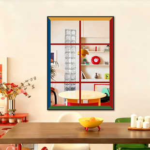 多巴胺风彩色窗户镜面画咖啡厅包豪斯家居装 饰画餐厅窗边餐桌挂画