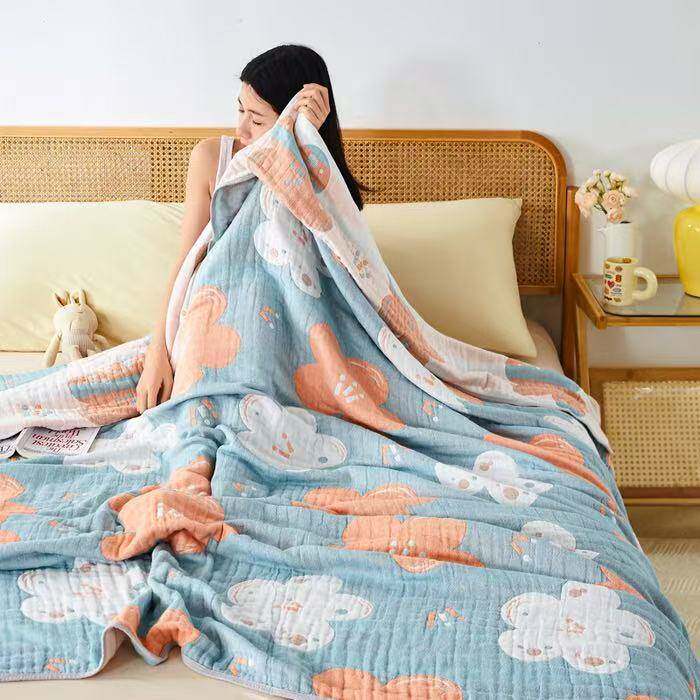 全棉毛巾被母婴A类6层纱布纯棉夏凉被透气午休盖毯成人办公室毯子