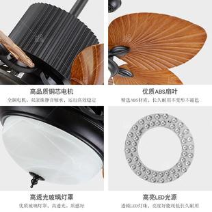 风扇灯法式客古实木中餐厅吊扇灯美式复古南洋风新款207厅一体吊