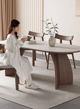 20现25年款代复古实木岩古板餐桌简约UJS家用风小户型长方新形饭