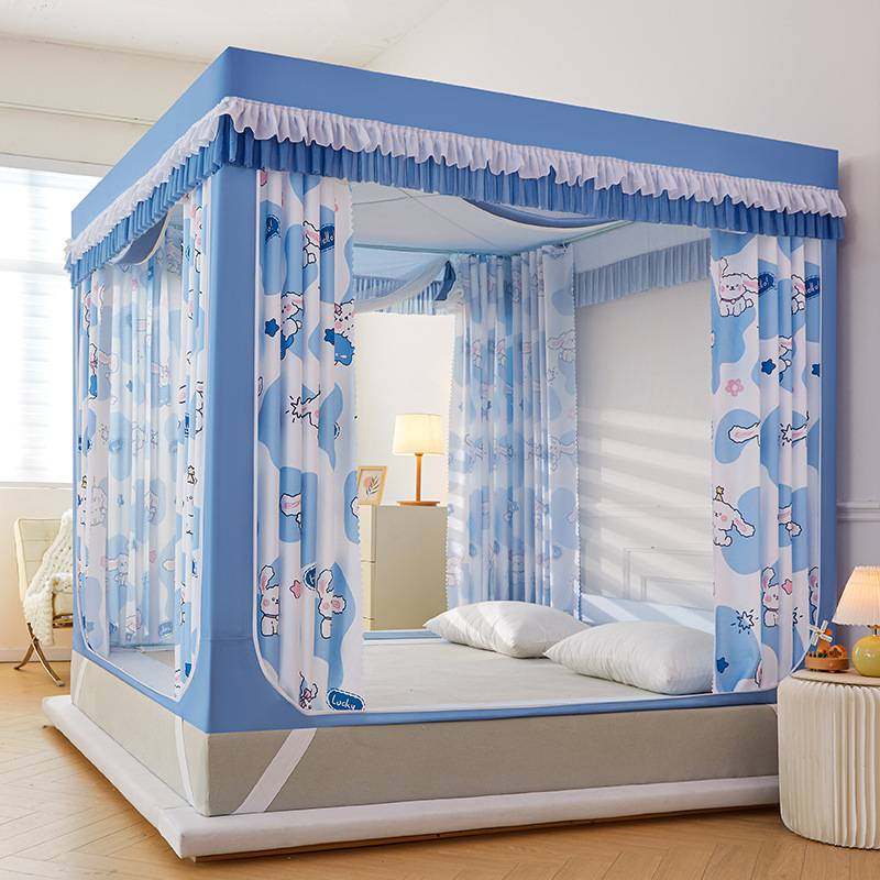 家用遮光床帘一体式儿童蚊帐拉链三开门防摔全封闭1.8床幔防尘