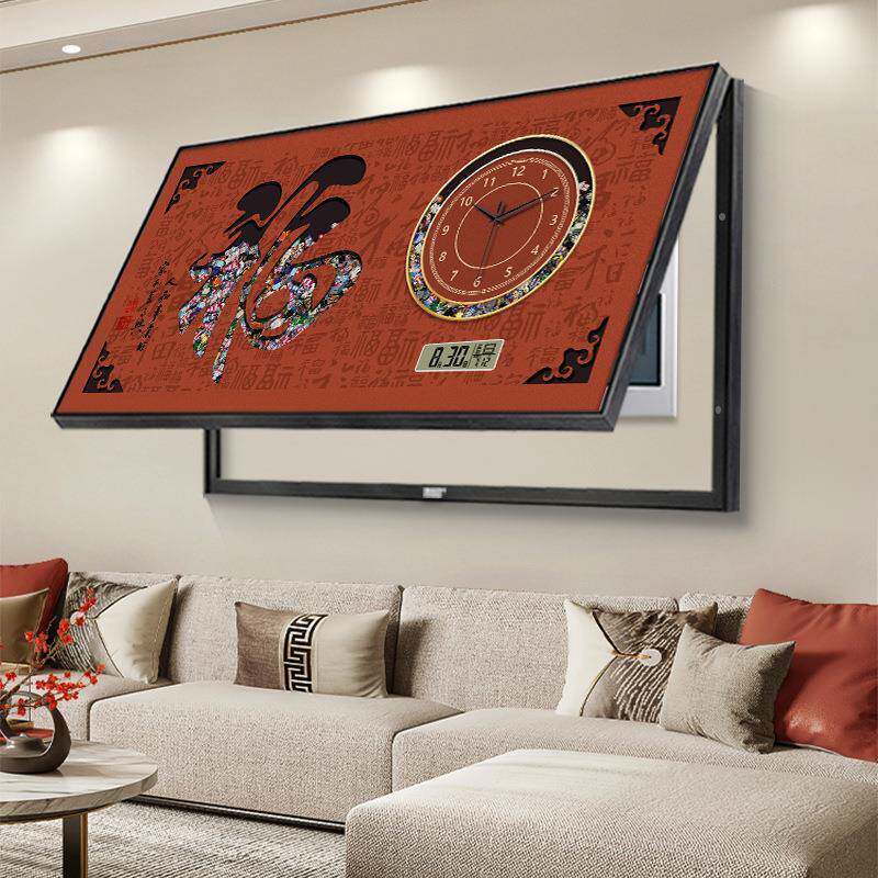 画百福图电表箱装饰大尺配电箱XY3085电寸闸遮挡挂画盒带时钟钟表