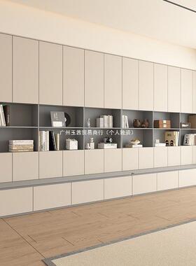 实木书柜展卡背景示柜落地组一体整墙去座客合厅化家用简BQT约储